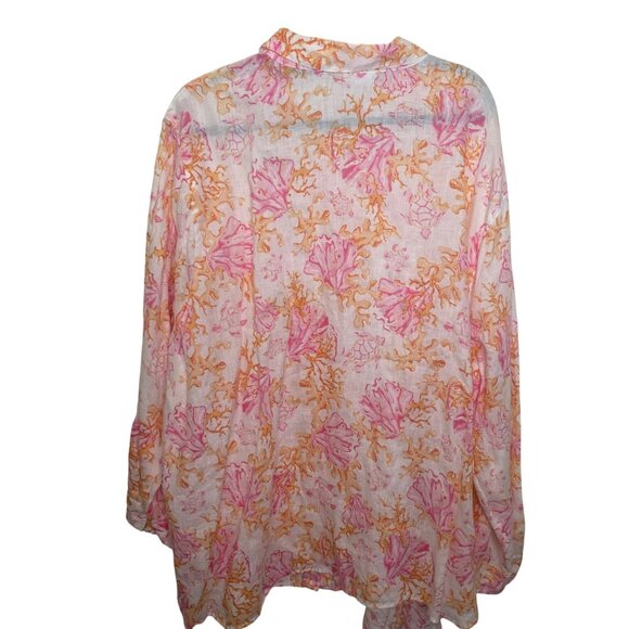 J.Jill Love Linen Button Up Blouse Womens Size 4X Floral Print Long Sleeve Plus - Picture 3 of 8